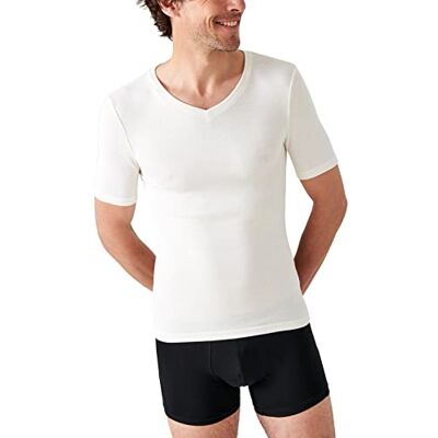 Damart Kortärmad v-ringad t-shirt med fin ribbning Thermolactyl Sensitive, Off White, M Damart Kortärmad v-ringad t-shirt med fin ribbning Thermolactyl Sensitive, Off White, M