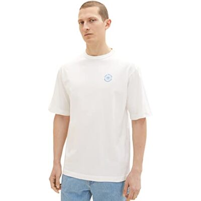 TOM TAILOR Basic T-shirt för män med tryck, 10332 – Benvit, L TOM TAILOR Basic T-shirt för män med tryck, 10332 – Benvit, L