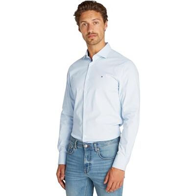 Tommy Hilfiger långärmad t-shirt med tryck för män, Th Ljusblå/Optisk Vit, 36 SE Tommy Hilfiger långärmad t-shirt med tryck för män, Th Ljusblå/Optisk Vit, 36 SE
