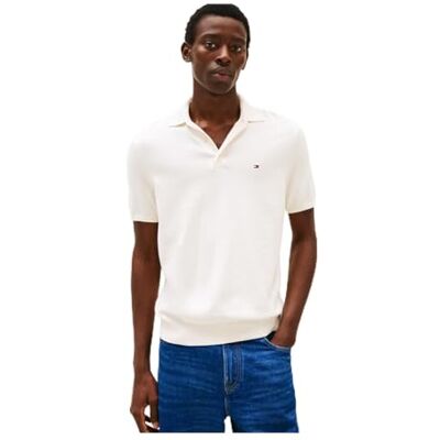 Tommy Hilfiger Kortärmad pikétröja för män, Ivory Petal, 3XL Tommy Hilfiger Kortärmad pikétröja för män, Ivory Petal, 3XL