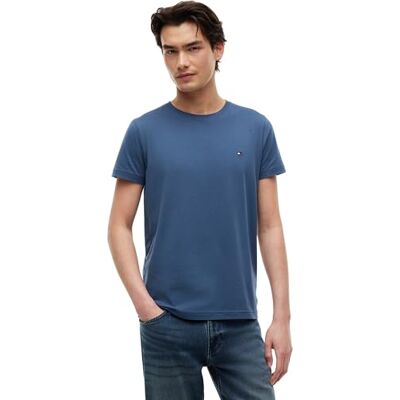 Tommy Hilfiger herr kortärmad rund hals stretch slim fit t-shirt, Blå (Egeiska havet), L Tommy Hilfiger herr kortärmad rund hals stretch slim fit t-shirt, Blå (Egeiska havet), L