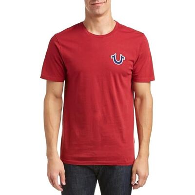 True Religion Buddha-logotyp för män, kortärmad t-shirt, Rubinröd, M True Religion Buddha-logotyp för män, kortärmad t-shirt, Rubinröd, M