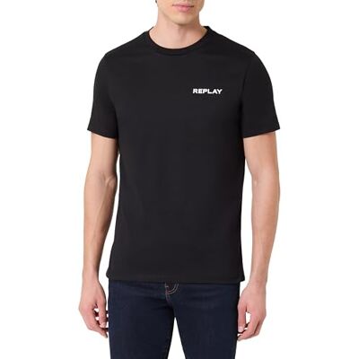Replay Kortärmad T-shirt för män med rund hals, svart 098 (svart), M Replay Kortärmad T-shirt för män med rund hals, svart 098 (svart), M