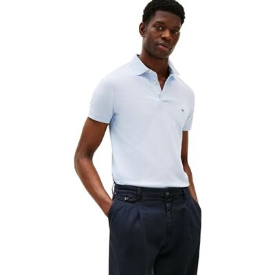 Tommy Hilfiger Herr Kortärmad 1985 Slim Fit Pikétröja, Blå (Breezy Blue), XS Tommy Hilfiger Herr Kortärmad 1985 Slim Fit Pikétröja, Blå (Breezy Blue), XS