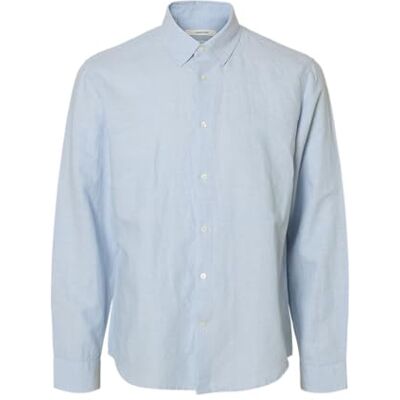 SELECTED MEN Slhslimclay linenblend Ls Shirt Cla Noos, Dammblå, L SELECTED MEN Slhslimclay linenblend Ls Shirt Cla Noos, Dammblå, L