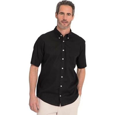 JP 1880 , Män, stora storlekar, linneskjorta, halvkort ärm, buttondown-krage, modern passform, svart, 6XL JP 1880 , Män, stora storlekar, linneskjorta, halvkort ärm, buttondown-krage, modern passform, svart, 6XL