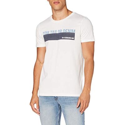TOM TAILOR Denim Herr T-shirt med tryck 1016303, 11186 Blanc De Blanc White, XXL TOM TAILOR Denim Herr T-shirt med tryck 1016303, 11186 Blanc De Blanc White, XXL