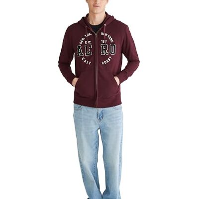 Aeropostale Aero-logotyp för män med dragkedja huvtröja-cirkel sweatshirt med huva, Rik vinröd, M Aeropostale Aero-logotyp för män med dragkedja huvtröja-cirkel sweatshirt med huva, Rik vinröd, M