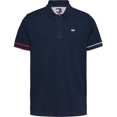 Tommy Jeans Män TJM SLIM FLAG CUFF POLO EXT S/S Polo, Blå, S, Blå (mörk natt marinblå), S Tommy Jeans Män TJM SLIM FLAG CUFF POLO EXT S/S Polo, Blå, S, Blå (mörk natt marinblå), S