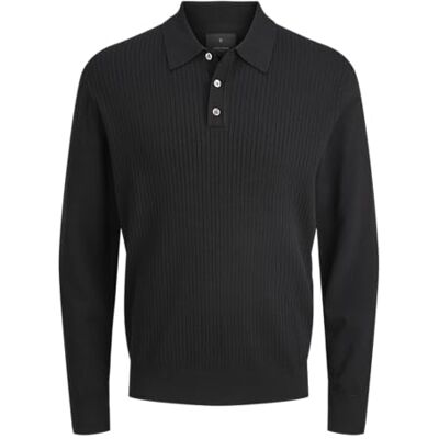 JACK & JONES Jprblaedgar Knit Polo Ls, svart, S JACK & JONES Jprblaedgar Knit Polo Ls, svart, S