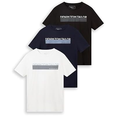 TOM TAILOR Denim Herr Triplepack T-shirt med tryck 1034860, 29999 Black, M TOM TAILOR Denim Herr Triplepack T-shirt med tryck 1034860, 29999 Black, M