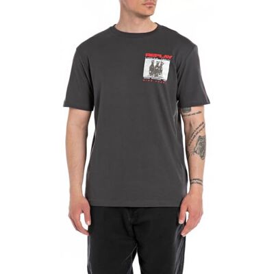 Replay T-shirt för män, kortärmad, normal passform, 998 nästan svart, XS Replay T-shirt för män, kortärmad, normal passform, 998 nästan svart, XS