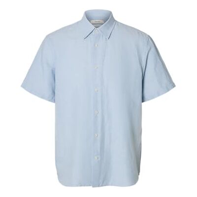 SELECTED MEN Slhregclay linenblend Ss Shirt Cla Noos, Dammblå, XXL SELECTED MEN Slhregclay linenblend Ss Shirt Cla Noos, Dammblå, XXL
