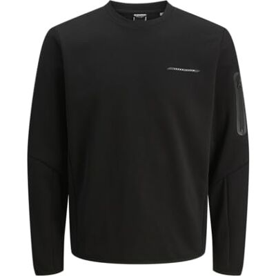 JACK & JONES Jcofusion Print Sweat Crew Neck, svart, S JACK & JONES Jcofusion Print Sweat Crew Neck, svart, S