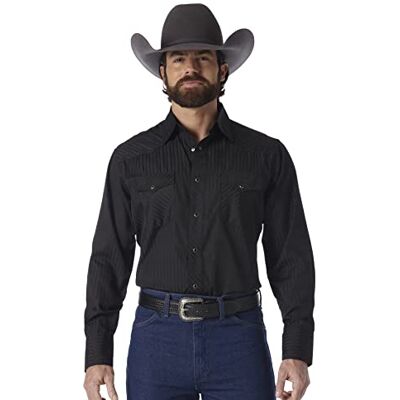 Wrangler herr sport western två fickor långärmad snap-skjorta, Svart, L Wrangler herr sport western två fickor långärmad snap-skjorta, Svart, L