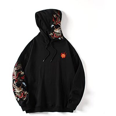 Niepce Inc Streetwear herr drake broderade tungvikts grafiska huvtröjor, Svart-drake, XL Niepce Inc Streetwear herr drake broderade tungvikts grafiska huvtröjor, Svart-drake, XL