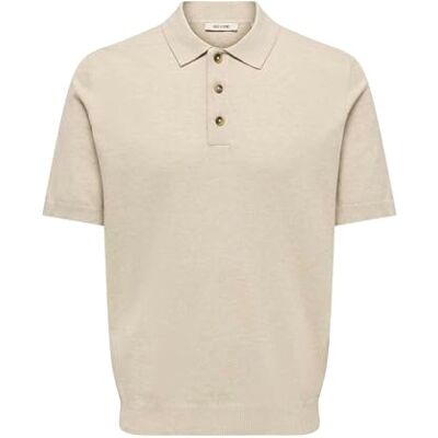 Only & Sons Onsloui Reg 12 Ss Mel Polo Knit Noos, Havregryn, L Only & Sons Onsloui Reg 12 Ss Mel Polo Knit Noos, Havregryn, L