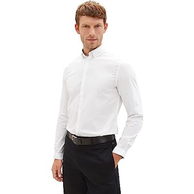 TOM TAILOR Herr Slim Fit Business skjorta av bomull med stretch, 20 000-vit, XXL TOM TAILOR Herr Slim Fit Business skjorta av bomull med stretch, 20 000-vit, XXL
