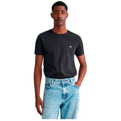 GANT Slim Pique SS T-shirt, svart, XL GANT Slim Pique SS T-shirt, svart, XL