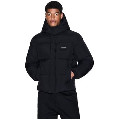 Giorgio Armani herr manschetterad ärm, sidologotyp, huva med dragkedja, svart, M Giorgio Armani herr manschetterad ärm, sidologotyp, huva med dragkedja, svart, M