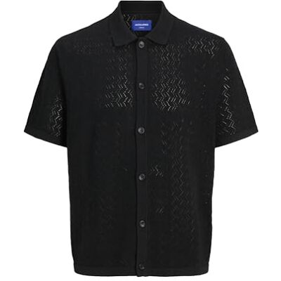 JACK & JONES Pikétröja för män, strukturerad pikétröja, svart, XS JACK & JONES Pikétröja för män, strukturerad pikétröja, svart, XS