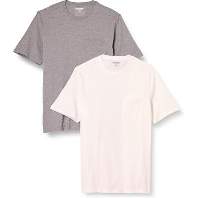 Amazon Essentials herr normal passform kortärmad rund hals ficka t-shirt, paket med 2, grå ljung/vit, XX-Large Amazon Essentials herr normal passform kortärmad rund hals ficka t-shirt, paket med 2, grå ljung/vit, XX-Large