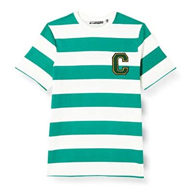 Koton Män Varsity T-shirt broderad crew neck kortärmad bomull, Grön remsa (12k), M Koton Män Varsity T-shirt broderad crew neck kortärmad bomull, Grön remsa (12k), M