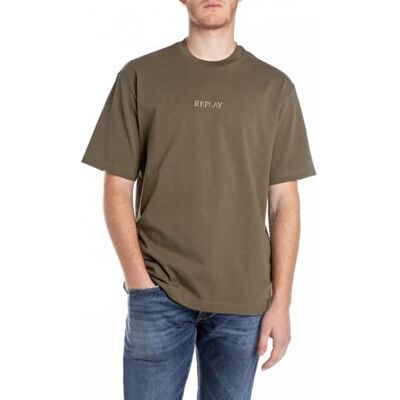 Replay Herr oversize T-shirt av bomull, 949 Mud, 3XL Replay Herr oversize T-shirt av bomull, 949 Mud, 3XL
