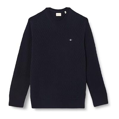 GANT Texturerad bomull C-hals, Kvällsblå, XL GANT Texturerad bomull C-hals, Kvällsblå, XL