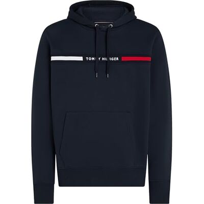 Tommy Hilfiger herr medium vikt fleece huvtröja sweatshirt med signature randig logotyp huvtröja, Ökenhimmel, XXL Tommy Hilfiger herr medium vikt fleece huvtröja sweatshirt med signature randig logotyp huvtröja, Ökenhimmel, XXL