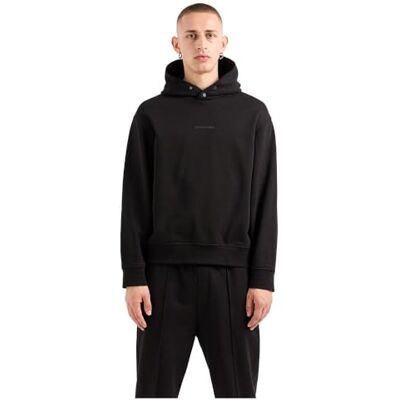 Giorgio Armani herr liten front och rygg bomull fransk terry sweatshirt med huva, svart, XXL Giorgio Armani herr liten front och rygg bomull fransk terry sweatshirt med huva, svart, XXL