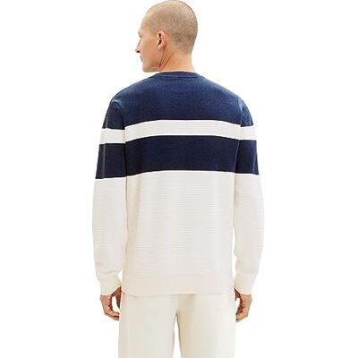 TOM TAILOR herr färgblock stickad tröja av bomull, 32725-beige marinblå multistruktur, L TOM TAILOR herr färgblock stickad tröja av bomull, 32725-beige marinblå multistruktur, L