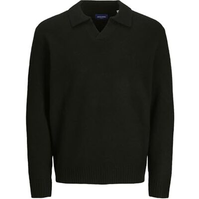 JACK & JONES Herr Jorollie Knit Ls Polo stickad tröja, svart, L JACK & JONES Herr Jorollie Knit Ls Polo stickad tröja, svart, L