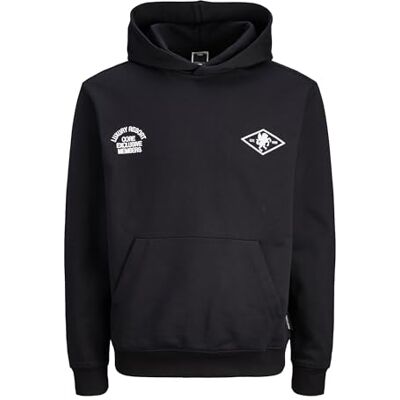 JACK & JONES Jcocrest Print Sweat Hood, svart, XL JACK & JONES Jcocrest Print Sweat Hood, svart, XL