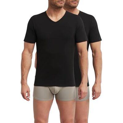 Dim T-shirt för män med termoregulator i bomull V-hals sport x2, svart, L Dim T-shirt för män med termoregulator i bomull V-hals sport x2, svart, L