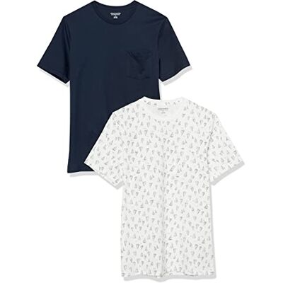 Amazon Essentials Herr Slim-Fit kortärmad rund hals ficka t-shirt, paket med 2, marinblå/båttryck, XX-Large Amazon Essentials Herr Slim-Fit kortärmad rund hals ficka t-shirt, paket med 2, marinblå/båttryck, XX-Large