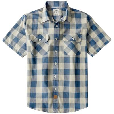 Dubinik ® Herr kortärmad button-down-skjortor 100% bomull rutig mäns casual button-down-skjortor med ficka, Blått och vitt rutnät, XL Dubinik ® Herr kortärmad button-down-skjortor 100% bomull rutig mäns casual button-down-skjortor med ficka, Blått och vitt rutnät, XL