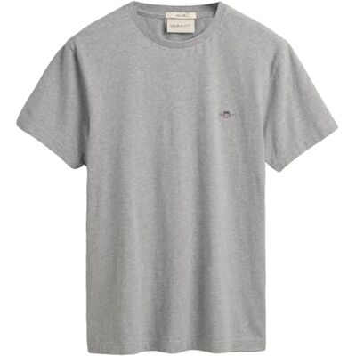 GANT Slim Shield SS T-shirt för män, grå melange, standard, Grå melange, XXL GANT Slim Shield SS T-shirt för män, grå melange, standard, Grå melange, XXL
