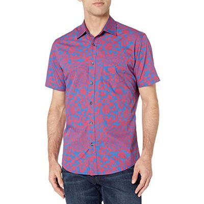 Amazon Essentials mäns normal passform kortärmad poplin-skjorta, blå blommig, medium Amazon Essentials mäns normal passform kortärmad poplin-skjorta, blå blommig, medium