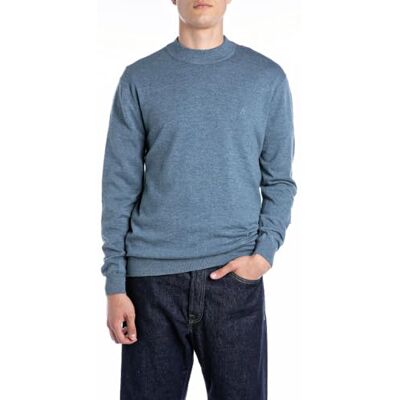 Replay herr regular fit tröja med rund hals av bomull, M28 jeans melange, XL Replay herr regular fit tröja med rund hals av bomull, M28 jeans melange, XL