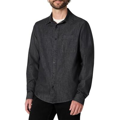 Amazon Essentials mäns normal passform långärmad skjorta med knappar, Svart (Black Wash), XS Amazon Essentials mäns normal passform långärmad skjorta med knappar, Svart (Black Wash), XS
