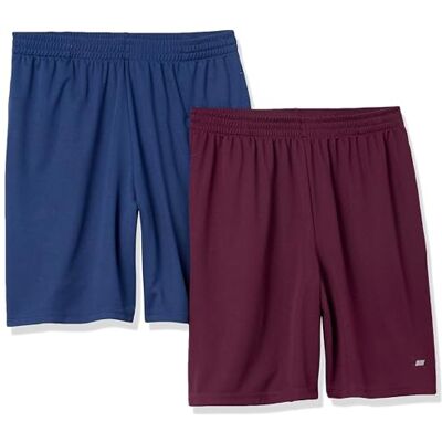 Amazon Essentials Men's Performance Tech shorts med lös passform (finns i Big & Tall), Pack of 2, Marinblå/Vinröd, S Amazon Essentials Men's Performance Tech shorts med lös passform (finns i Big & Tall), Pack of 2, Marinblå/Vinröd, S