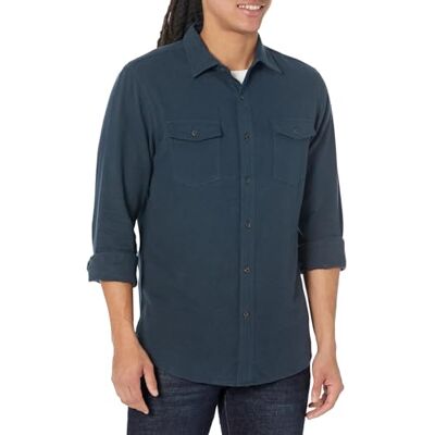 Amazon Essentials Men's Långärmad flanellskjorta med två fickor smal passform, Tvättad marinblå, XL Amazon Essentials Men's Långärmad flanellskjorta med två fickor smal passform, Tvättad marinblå, XL