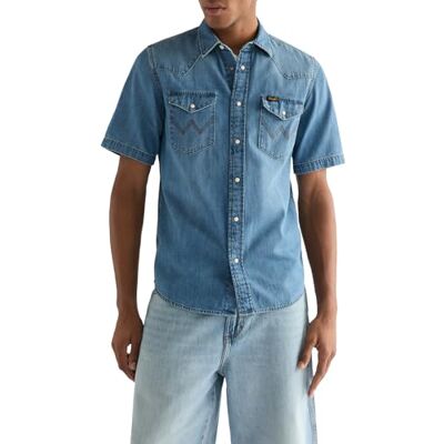 Wrangler SS Western Shirt Mid Light Wash, 3XL herr Wrangler SS Western Shirt Mid Light Wash, 3XL herr