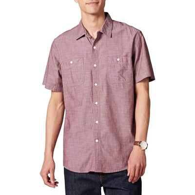 Amazon Essentials Men's Kortärmad Chambray-skjorta, Vinröd, XL Amazon Essentials Men's Kortärmad Chambray-skjorta, Vinröd, XL