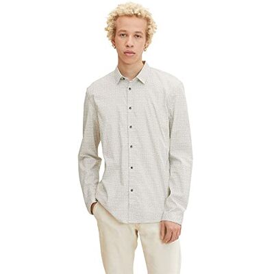 TOM TAILOR Denim Herr Skjorta med mönster 1032370, 30274 Creme Scratched Check Print, S TOM TAILOR Denim Herr Skjorta med mönster 1032370, 30274 Creme Scratched Check Print, S