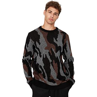 Trendyol Herr rund hals Batik tryck smal tröja sweatshirt, svart, S, Svart, S Trendyol Herr rund hals Batik tryck smal tröja sweatshirt, svart, S, Svart, S