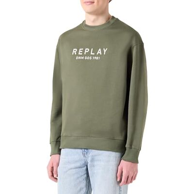 Replay Herr avslappnad passform sweatshirt av bomull, 438 Militär, XXL Replay Herr avslappnad passform sweatshirt av bomull, 438 Militär, XXL