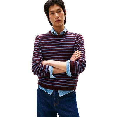 Tommy Hilfiger Tröja i bomull enfärgad crewneck lättviktig tröja, även tillgänglig i stor och lång tröja för män, Deep Burgund/Heather Blue, XL Tommy Hilfiger Tröja i bomull enfärgad crewneck lättviktig tröja, även tillgänglig i stor och lång tröja för män, Deep Burgund/Heather Blue, XL