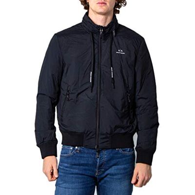 Giorgio Armani A X Blouson jacka med dragkedja för män med liten logotyp, Svart, XS Giorgio Armani A X Blouson jacka med dragkedja för män med liten logotyp, Svart, XS